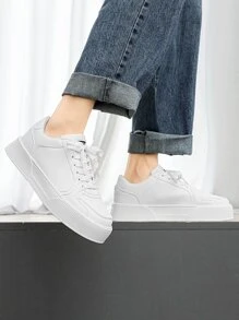 Giày trượt ván nam màu trơn mới, giày thể thao trắng đa năng, giày đôi, phù hợp với quần jeans và trang phục thể thao. - trắng - Xem 11