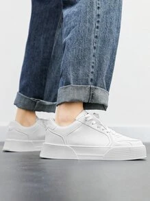 Giày trượt ván nam màu trơn mới, giày thể thao trắng đa năng, giày đôi, phù hợp với quần jeans và trang phục thể thao. - trắng - Xem 8