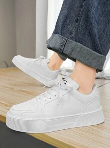 Giày trượt ván nam màu trơn mới, giày thể thao trắng đa năng, giày đôi, phù hợp với quần jeans và trang phục thể thao. - trắng - Xem 10