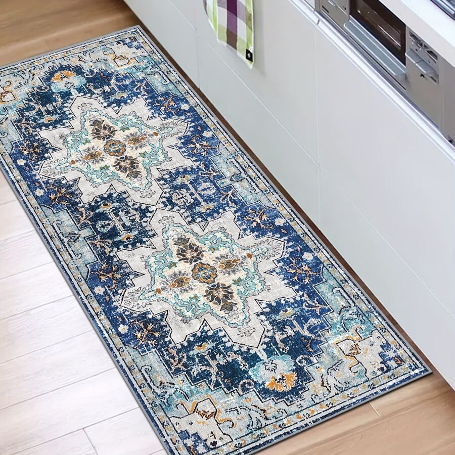 1入組廚房專用毛圈吸水、吸油、防滑底、自潔地墊 - 藍白色 - 查看 1