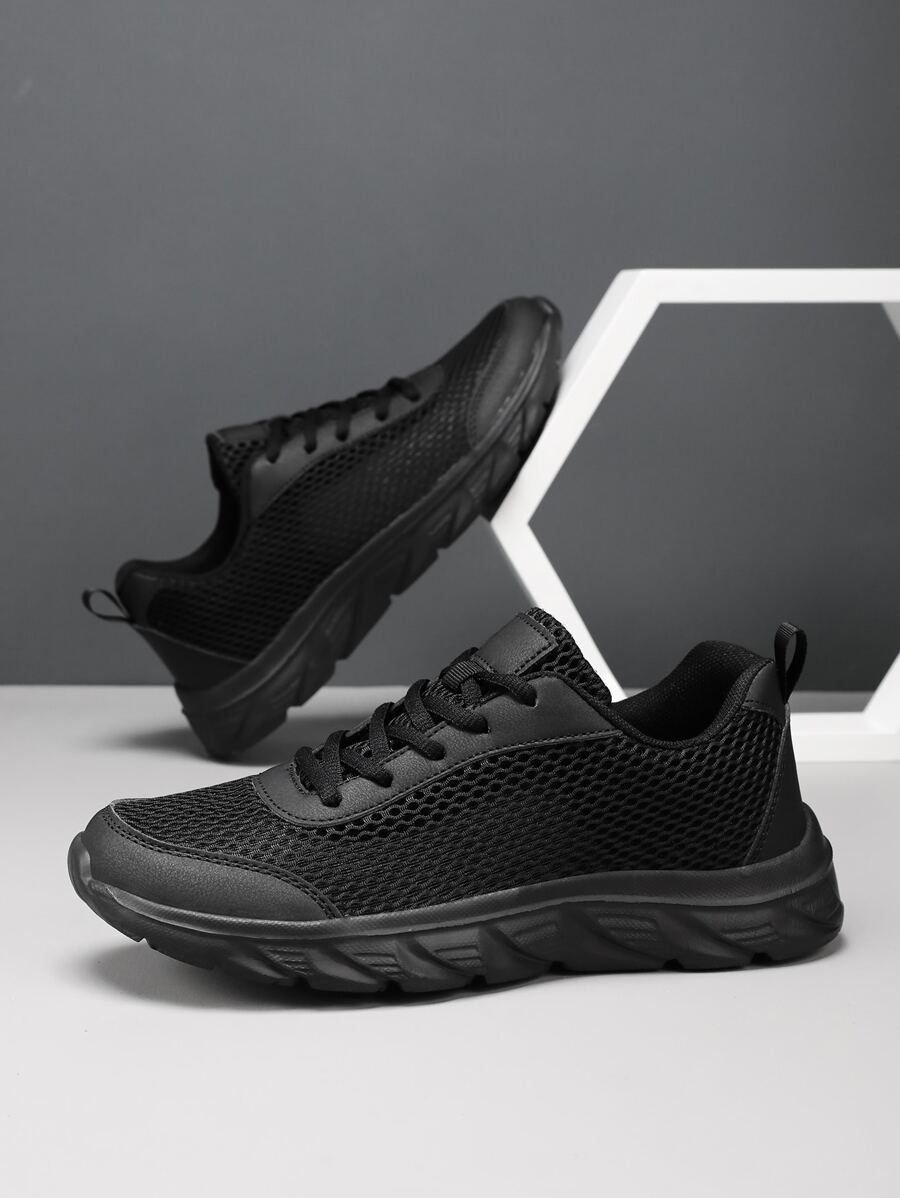 新款透氣網布運動休閒男士鞋 - 黑色 - 查看 1