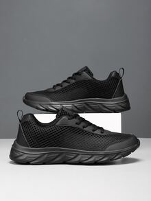 新款透氣網布運動休閒男士鞋 - 黑色 - 查看 5