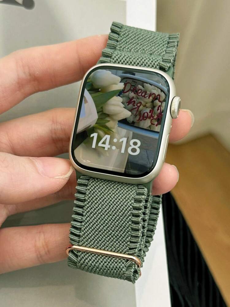 1入組女士綠色荷葉邊流蘇彈性聚酰胺帶38/40/41/42/44/45/49mm,適用於Apple WatchUltra/SE/8/7/6/5/4/3/2/1 - 綠色 - 查看 1