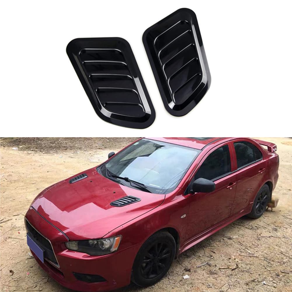 2 Chiếc Màu Đen Bóng Đa Năng Sợi Carbon Xe Trang Trí Tế Bào Lưu Lượng Không Khí Hút Hood Muỗng Bonnet Thông Hơi Bao Miếng Dán Trang Trí tạo Kiểu Tóc - màu đen - Xem 1