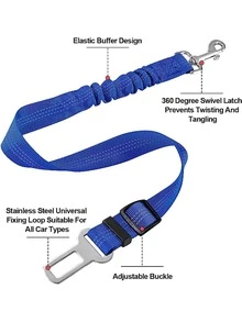1pc Shock Absorbing Elastic Retractable Dog Safety Belt - Blue - View 2