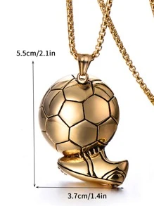 1簡約風格不銹鋼足球男士項鍊吊墜節日禮物 - 金色 - 查看 3
