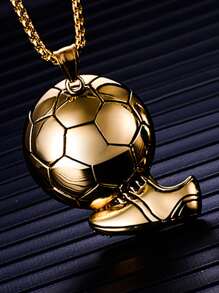 1簡約風格不銹鋼足球男士項鍊吊墜節日禮物 - 金色 - 查看 2