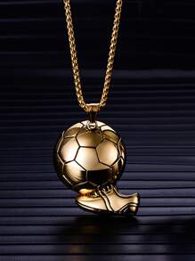 1簡約風格不銹鋼足球男士項鍊吊墜節日禮物 - 金色 - 查看 1