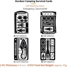 PSKOOK 4pcs Outdoor 304 Stainless Steel Fishing Tool Card Multi-Function Emergency Fishing Card Portable Fishing & Hunting Survival Tool Accessories - Black - View 6
