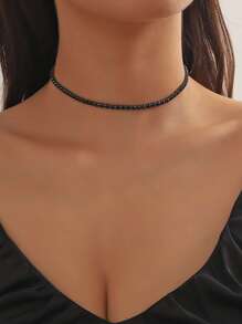 1時髦黑色水鑽頸鏈 - 黑色 - 查看 2