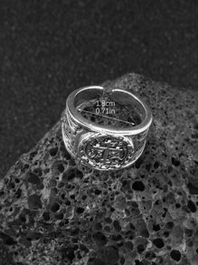 1pc Vintage-style Cross Design Metal Open Ring For Men, Gothic Punk Industrial Ring