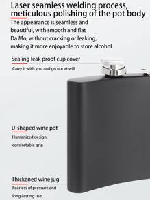 1入組便攜式戶外304黑色啞光小酒壺，不銹鋼扁平酒瓶，野營水壺 - 黑色 - 查看 6