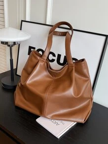 1 件复古女士单肩托特包，新款时尚大容量休闲托特包，柔软 PU 皮革单肩包适合日常使用、办公室、通勤、学校