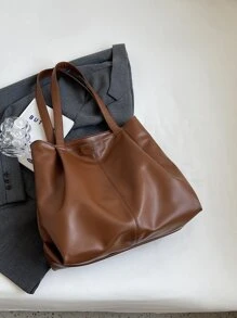 1 件复古女士单肩托特包，新款时尚大容量休闲托特包，柔软 PU 皮革单肩包适合日常使用、办公室、通勤、学校