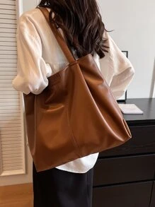 1 件复古女士单肩托特包，新款时尚大容量休闲托特包，柔软 PU 皮革单肩包适合日常使用、办公室、通勤、学校