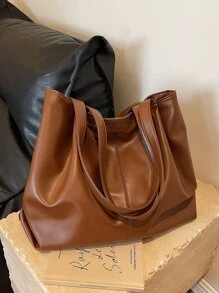 1 件复古女士单肩托特包，新款时尚大容量休闲托特包，柔软 PU 皮革单肩包适合日常使用、办公室、通勤、学校