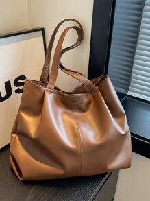 1 件复古女士单肩托特包，新款时尚大容量休闲托特包，柔软 PU 皮革单肩包适合日常使用、办公室、通勤、学校