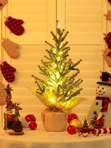 1 cây thông Noel nhân tạo cao 50cm (cao) trong chậu + Đèn LED (Không bao gồm pin) - Dùng để trang trí nhà nông trại Giáng sinh, trưng bày cửa sổ, bàn cà phê - Nhiều màu - Xem 2