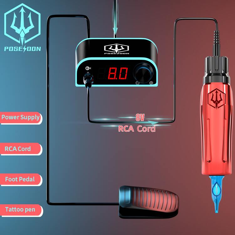 Tattoo Kit-POSEIDON Tattoo Pen Kit, Wireless Tattoo Machine Kit with Tattoo Power Supply and 20 Pcs Tattoo Cartridge Needles,Tattoo Gun Kit Tattoo Supplies for Beginners(STK01) - Red - View 3