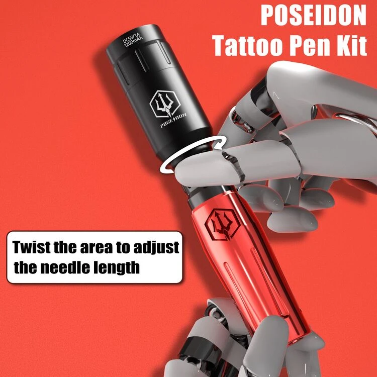 Tattoo Kit-POSEIDON Tattoo Pen Kit, Wireless Tattoo Machine Kit with Tattoo Power Supply and 20 Pcs Tattoo Cartridge Needles,Tattoo Gun Kit Tattoo Supplies for Beginners(STK01) - Red - View 4