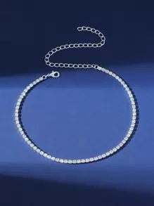 1pc White & Black Diamond Encrusted Multi-Color Rhinestone Choker Necklace, Fashionable Minimalist Elegant Everyday Wear Necklace - Silver - View 3