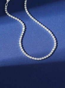1pc White & Black Diamond Encrusted Multi-Color Rhinestone Choker Necklace, Fashionable Minimalist Elegant Everyday Wear Necklace - Silver - View 4