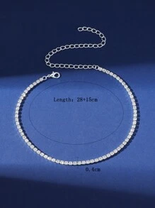 1pc White & Black Diamond Encrusted Multi-Color Rhinestone Choker Necklace, Fashionable Minimalist Elegant Everyday Wear Necklace - Silver - View 5
