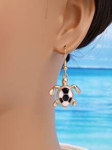 1 Đôi Bông Tai Mặt Dây Chuyền Con Rùa Men, Phong Cách Đơn Giản, Thích Hợp Cho Phụ Nữ Mặc Hàng Ngày - Vàng - Xem 1