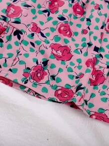 Bộ thời trang bé gái viền lá sen Viên lá sen Nút phía trước Hoa Tất cả trên in Boho - Hồng - Xem 8