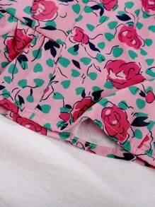 Bộ thời trang bé gái viền lá sen Viên lá sen Nút phía trước Hoa Tất cả trên in Boho - Hồng - Xem 9