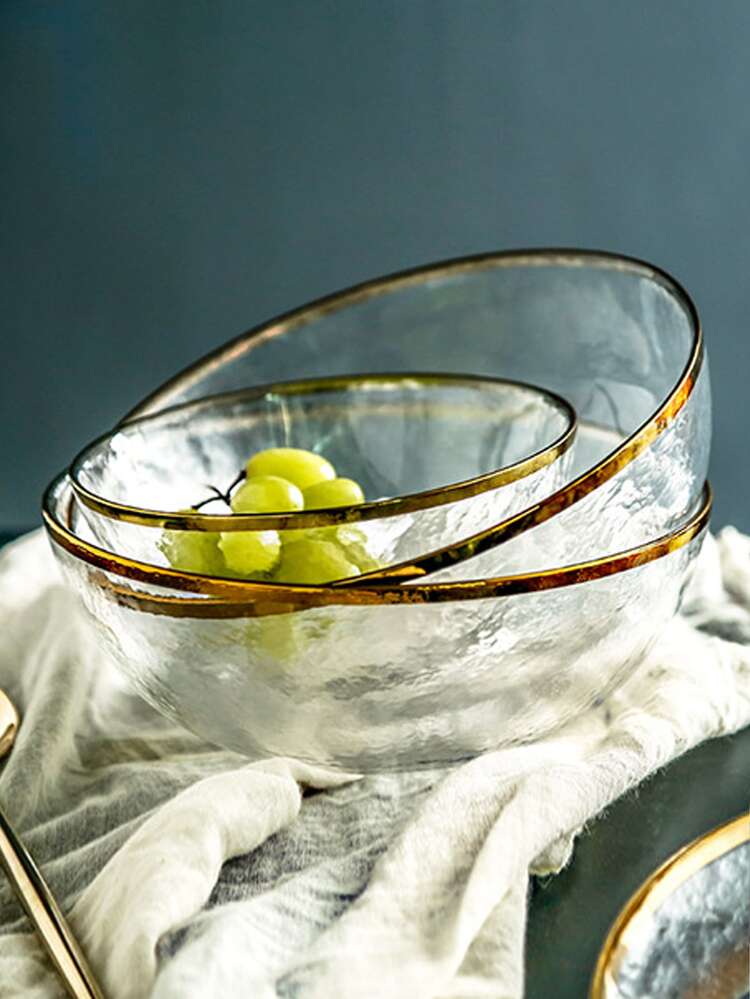 OFEIS ゴールドライン ガラス製 食器セット 透明なボウル プレート