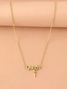 Aomogo Stainless Steel Necklaces Elegant Letter Queen Crown Key Light Luxury Pendants Chain Elegant Necklace For Women Jewelry Gift - Gold - View 2