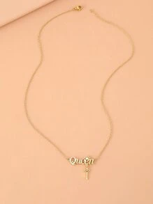 Aomogo Stainless Steel Necklaces Elegant Letter Queen Crown Key Light Luxury Pendants Chain Elegant Necklace For Women Jewelry Gift - Gold - View 4