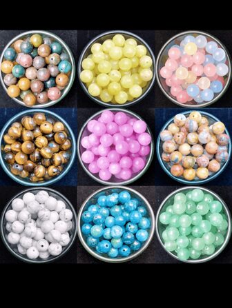 46顆8毫米/0.31英寸天然石珠圓形真石串珠散裝寶石孔尺寸1毫米DIY光滑珠適用於手鍊項鍊耳環珠寶吊飾製作