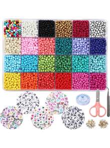 2400入組4mm玻璃珠手鍊製作成套工具適用於首飾類和工藝帶彈性燈芯絨,鉗和配件DIY材料 - 彩色 - 查看 1