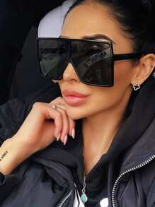 Fashion Square Oversized Glasses Shades Stylish Glasses For Women - Black - View 1