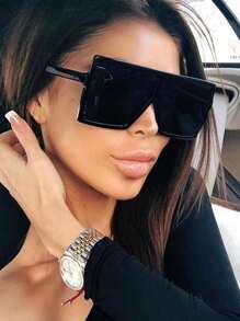 Fashion Square Oversized Glasses Shades Stylish Glasses For Women - Black - View 2