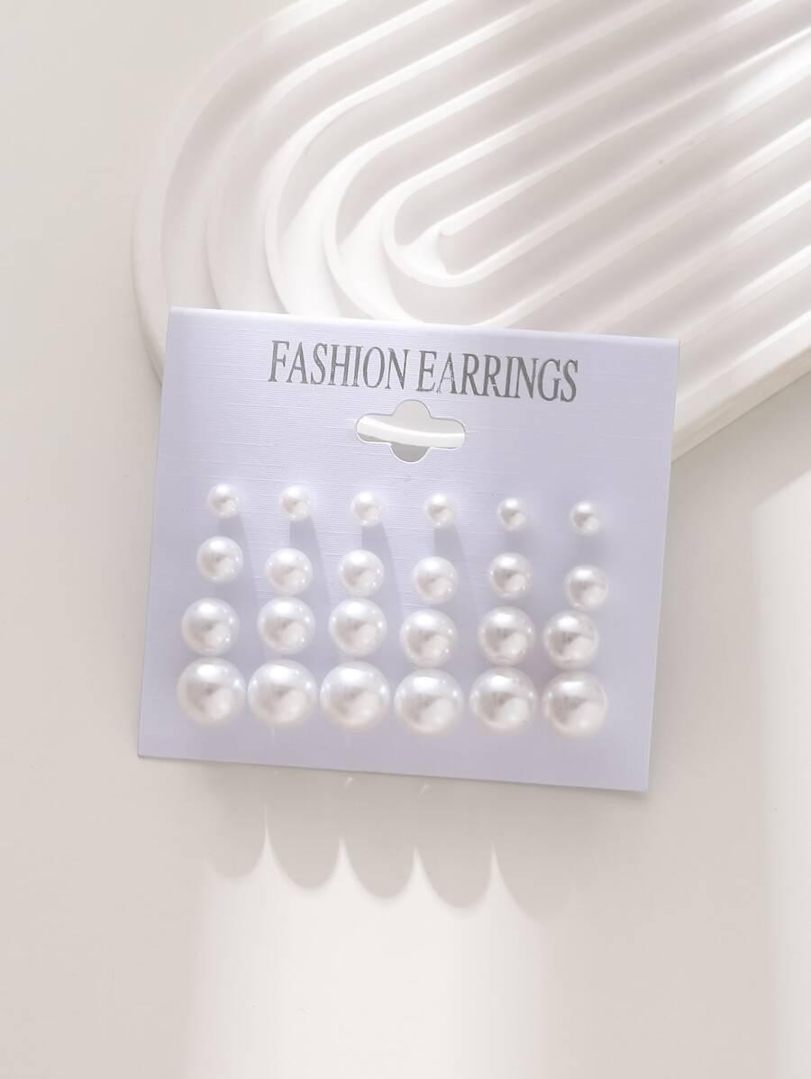Bộ 12 đôi/bộ hoa tai ngọc trai giả thời trang tuyệt đẹp và tinh tế - trắng - Xem 1