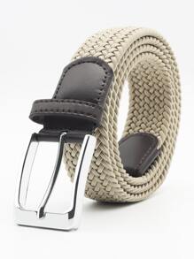 1入組男士卡其色每天明亮扣飾時尚紋理質感彈性編織皮帶 - 卡其色 - 查看 12