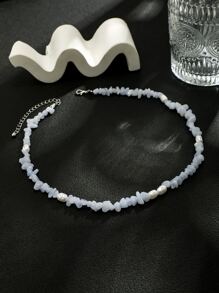 1 件帅气时尚不对称人造珍珠和水晶串珠项链，适合男士打造时尚外观，适合派对礼物 - 淺藍色 - 查看 3