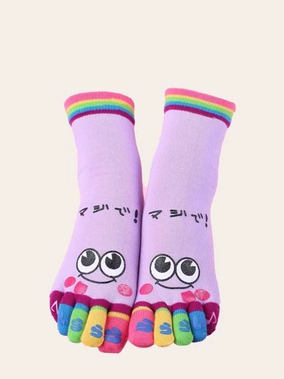 1 par damstrumpor med sött leende ansikte och färgade fem tår, höst