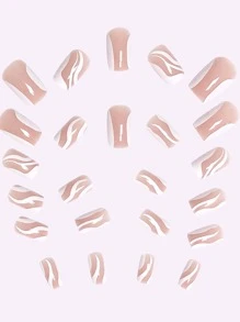 24 piezas blanco francés ondas de agua simple de colores Uñas falsas con plano cabeza cuadrada , junto con gelatina pegamento con Lima de uña