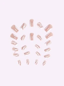 24 piezas blanco francés ondas de agua simple de colores Uñas falsas con plano cabeza cuadrada , junto con gelatina pegamento con Lima de uña