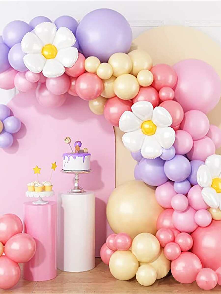Gänseblümchen Geburtstagsdeko 1 Jahr - Babyrosa Zahlen Ballon Set Mit 7 Teilen