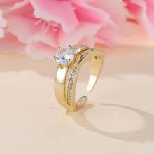 1入組經典六爪方晶鋯石女式開口戒指，時尚珠寶，非常適合作為情人禮物或最好朋友禮物 - 白色 - 查看 1