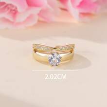 1入組經典六爪方晶鋯石女式開口戒指，時尚珠寶，非常適合作為情人禮物或最好朋友禮物 - 白色 - 查看 2