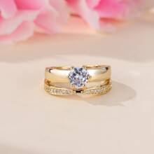 1入組經典六爪方晶鋯石女式開口戒指，時尚珠寶，非常適合作為情人禮物或最好朋友禮物 - 白色 - 查看 4