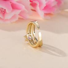 1入組經典六爪方晶鋯石女式開口戒指，時尚珠寶，非常適合作為情人禮物或最好朋友禮物 - 白色 - 查看 5