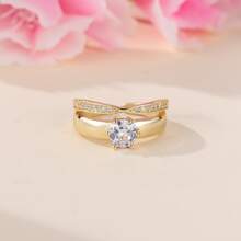 1入組經典六爪方晶鋯石女式開口戒指，時尚珠寶，非常適合作為情人禮物或最好朋友禮物 - 白色 - 查看 3