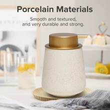 1 件 12 盎司宽口陶瓷皂液器可再填充泵瓶，适用于液体皂液、洗发水、沐浴露、洗手液、护发素、厨房洗涤剂、浴室乳液分配瓶、酒店民宿、厨房、水槽、洗衣机 - 家居配件 - 金色 - 查看 2